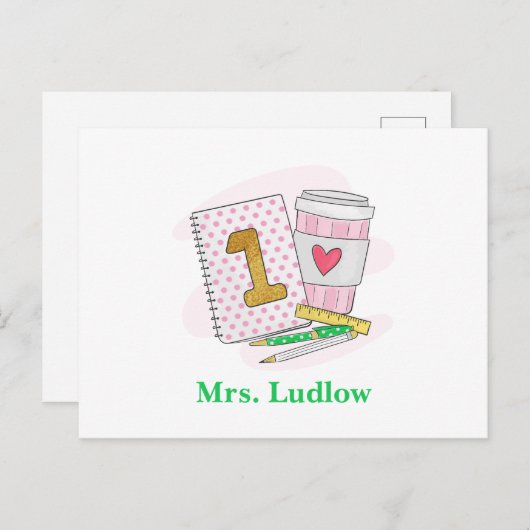 カスタムピンクファーストグレード先生評価 ポストカード (正面/裏面)