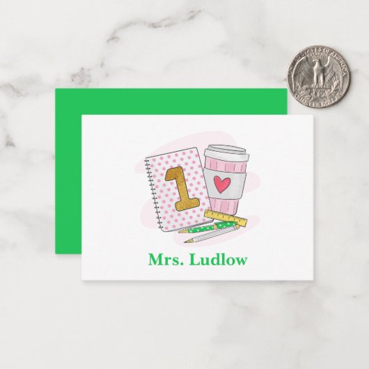 カスタムピンクファーストグレード先生 ノートカード (正面/裏面インサイチュ)