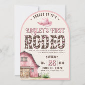 カスタムピンクファーストロデオピンクアーチ写真誕生日 招待状 (正面)