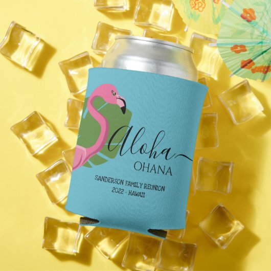 カスタムピンクフラミンゴアロハオハナファミリー懇親会 缶クーラー (インサイチュ 夏)