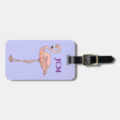 カスタムピンクフラミンゴID同定モノグラム ラゲッジタグ (正面横)