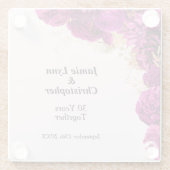 カスタムピンクフローラ結婚記念日 ガラスコースター (裏面)