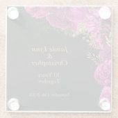 カスタムピンクフローラ結婚記念日 ガラスコースター (裏面)