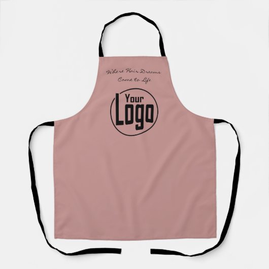 カスタムピンクブラックヘアサロンロゴのタグライン エプロン (正面)