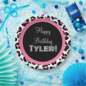 カスタムピンクブラック&ホワイトチーズプリント ペーパープレート (パーティー)