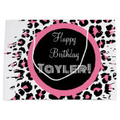 カスタムピンクブラック&ホワイトチーズプリント ラージペーパーバッグ (正面)