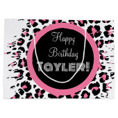 カスタムピンクブラック&ホワイトチーズプリント ラージペーパーバッグ (裏面)