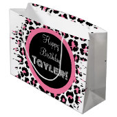 カスタムピンクブラック&ホワイトチーズプリント ラージペーパーバッグ (裏面アングル)