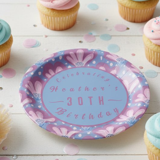 カスタムピンクブルーウォーターフローラ ペーパープレート