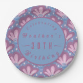 カスタムピンクブルーウォーターフローラ ペーパープレート (正面)