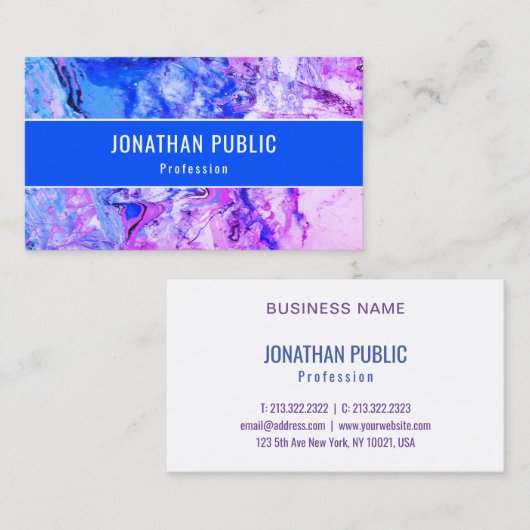 カスタムピンクブルーパープルトレンディーモダン抽象芸術アート 名刺 (正面/裏面)