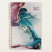カスタムピンクブルー抽象芸術マーブルアンデットウィークリー22 プランナー手帳 (正面)