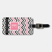 カスタムピンクホワイトブラックグレーシェブロンパターン ラゲッジタグ (正面横)