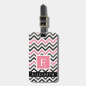カスタムピンクホワイトブラックグレーシェブロンパターン ラゲッジタグ (正面縦)