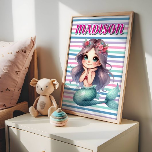 カスタムピンクマーメイドパタストライプのーン ポスター