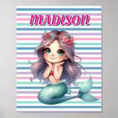 カスタムピンクマーメイドパタストライプのーン ポスター (正面)