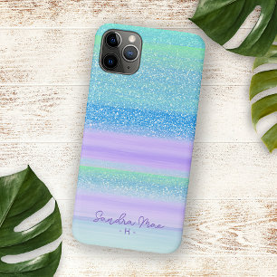 カスタムピンクミントグリーンブルーパープルストライプパタン iPhone 11 PRO MAXケース