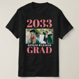 カスタムピンクモダンシンプルScript 2 Photo Grad Tシャツ