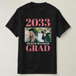 カスタムピンクモダンシンプルScript 2 Photo Grad Tシャツ