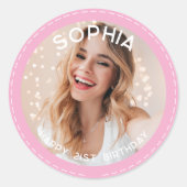 カスタムピンクモダン21歳の誕生日の写真 ラウンドシール (正面)