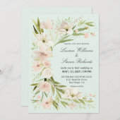 カスタムピンクライトパステルグリーンロマンチックコーナー 招待状 (正面/裏面)