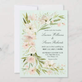 カスタムピンクライトパステルグリーンロマンチックコーナー 招待状