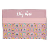 カスタムピンクレインボーパターンキッズ 枕カバー (正面)