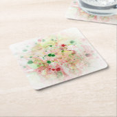 カスタムピンクレッドイエローグリーン抽象芸術モダン スクエアペーパーコースター (アングル)