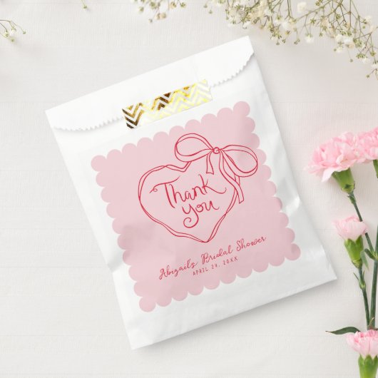 カスタムピンクレッド手描きハート弓ありがとう フェイバーバッグ (封をした状態)