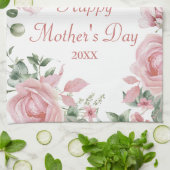 カスタムピンクローズフローラハッピーマザーズ・デイ キッチンタオル (折り畳み)