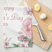 カスタムピンクローズフローラハッピーマザーズ・デイ キッチンタオル (四つ折り)
