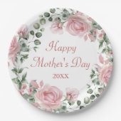 カスタムピンクローズフローラハッピーマザーズ・デイ ペーパープレート (正面)