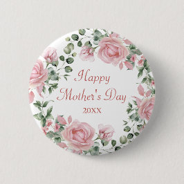 カスタムピンクローズフローラハッピーマザーズ・デイ 缶バッジ