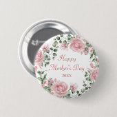 カスタムピンクローズフローラハッピーマザーズ・デイ 缶バッジ (正面&裏面)