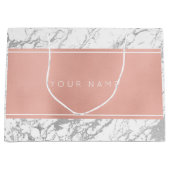 カスタムピンクローズ金ゴールドメタリックミニマルマーブルグレー ラージペーパーバッグ (正面)