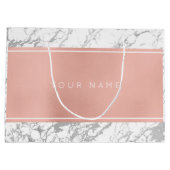 カスタムピンクローズ金ゴールドメタリックミニマルマーブルグレー ラージペーパーバッグ (裏面)