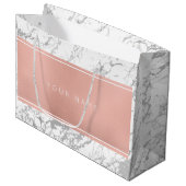 カスタムピンクローズ金ゴールドメタリックミニマルマーブルグレー ラージペーパーバッグ (正面アングル)
