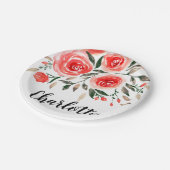 カスタムピンクローゼズウォーターカラーフローライラストレーション ペーパープレート (アングル)