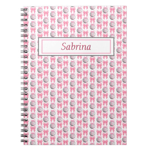 カスタムピンク弓ディスコボールコケットギフト ノートブック (正面)