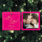 カスタムピンク新婚カップル セラミックオーナメント