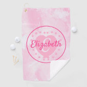 カスタムピンク水色ハート名モノグラム ゴルフタオル (インサイチュ)