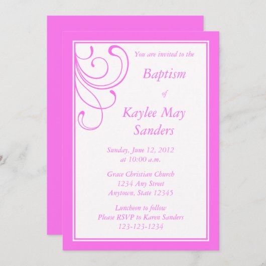 カスタムピンク洗礼招待状又はその他のイベント 招待状 (正面/裏面)