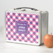 カスタムピンク白市松模様に紫パターン メタルランチボックス (インサイチュ)