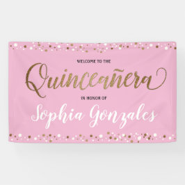 カスタムピンク金ゴールド紙吹雪キンセアニェラ誕生日 横断幕