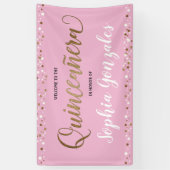 カスタムピンク金ゴールド紙吹雪キンセアニェラ誕生日 横断幕 (縦)