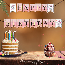 カスタムピンク間抜けガチョウ誕生日パーティフラグ バンティングフラッグ