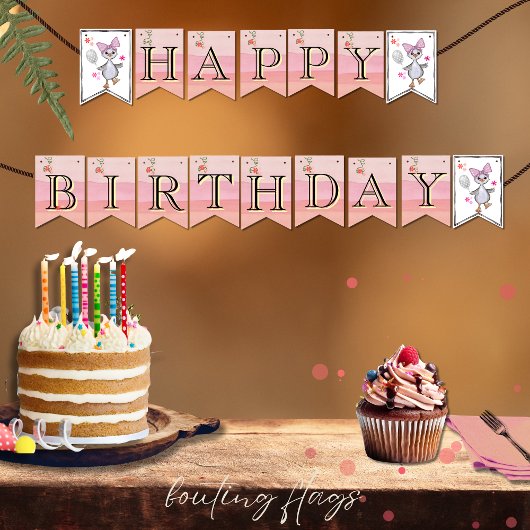 カスタムピンク間抜けガチョウ誕生日パーティフラグ バンティングフラッグ