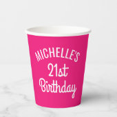 カスタムピンク21th誕生日紙パーティーカップ 紙コップ (正面)