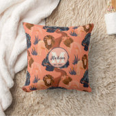 カスタムピンク、オレンジ、ネイビーサファリライオンパターン クッション (ブランケット)