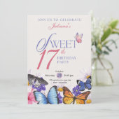 カスタムピンク&ラベンダー17番目の誕生日招待状 招待状 (スタンド正面)